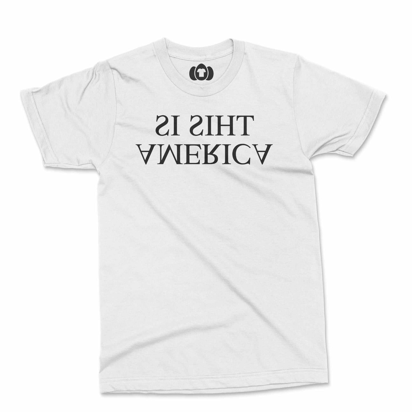 Protest T-shirt with reversed text design stating "This Is America."