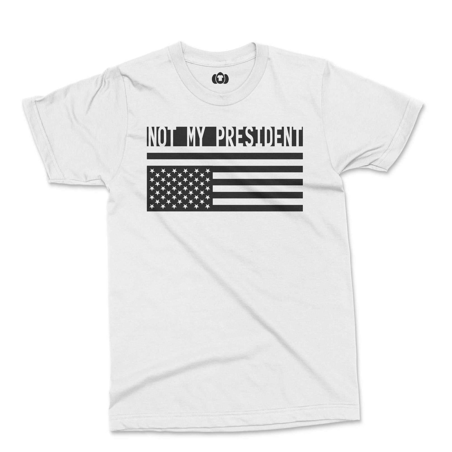 Protest T-Shirt with "Not My President" slogan and American flag graphic.