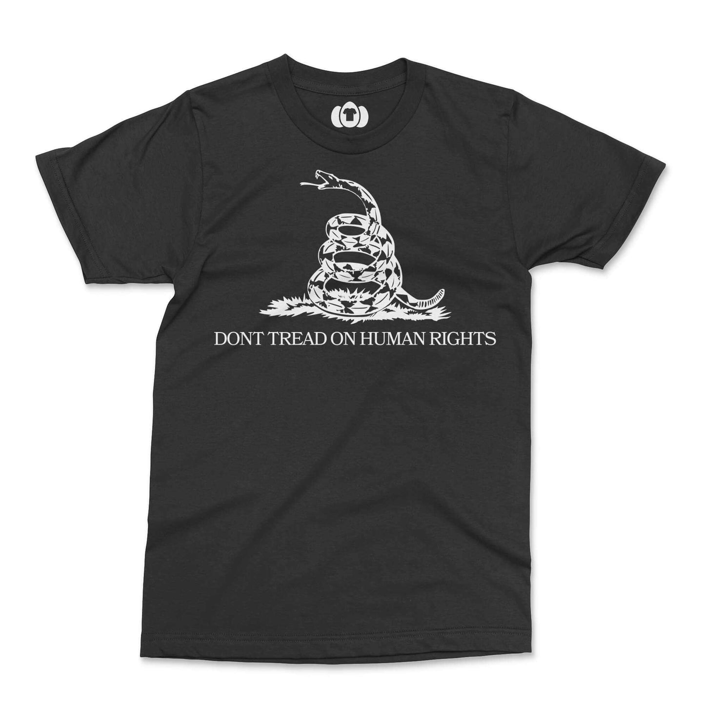 Protest T-Shirt with "Don't Tread On Human Rights" slogan and snake graphic.